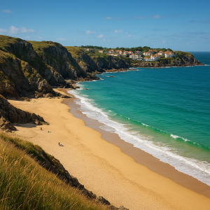 Turquoise coastal beach with cliffs under a clear blue sky, ideal coastal destinations for short breaks