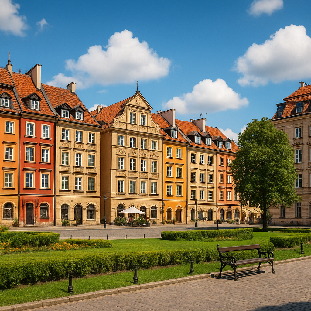 Colorful historic buildings on a sunny European city square, highlighting cultural districts and best neighbourhoods to stay